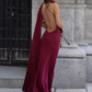 Glamorous Burgundy Satin Draped Cape Sheath Evening Dress Prom Dress DP8114