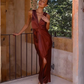 Elegant Teal Satin V-Neck High Slit Evening Dress Prom Dress DP8116