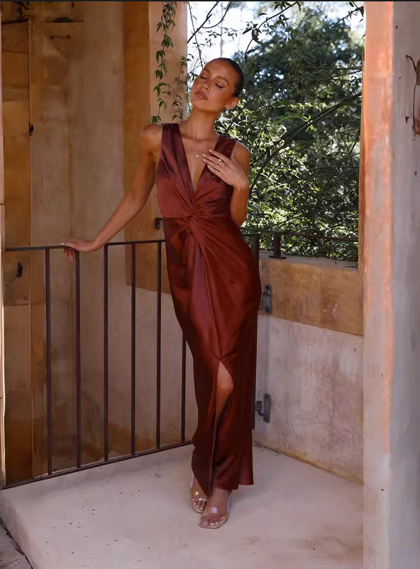 Elegant Teal Satin V-Neck High Slit Evening Dress Prom Dress DP8116