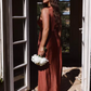 Elegant Teal Satin V-Neck High Slit Evening Dress Prom Dress DP8116
