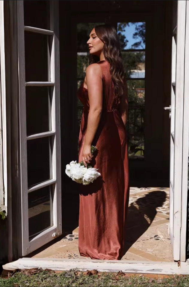 Elegant Teal Satin V-Neck High Slit Evening Dress Prom Dress DP8116