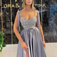 Luxury Silver Satin Sweetheart Beaded Straps Evening Gown DP8142