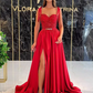 Luxury Silver Satin Sweetheart Beaded Straps Evening Gown DP8142