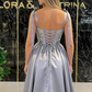 Luxury Silver Satin Sweetheart Beaded Straps Evening Gown DP8142