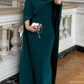 Elegant Emerald Green Cape Sleeve Draped Floor-Length Mother of the Bride Dress DP8147