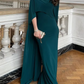 Elegant Emerald Green Cape Sleeve Draped Floor-Length Mother of the Bride Dress DP8147