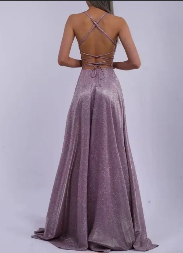 Elegant Glitter Spaghetti Strap A-Line Evening Dress DP8148