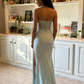Elegant Mint Green Strapless Mermaid Prom Dress Beaded Formal Evening Gown with High Slit DP8199