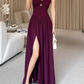 Vintage Spaghetti Strap Maxi Prom Dress Ruched High Slit Cocktail Party DP8238