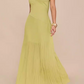 Elegant Sheer Mesh Spaghetti Strap Maxi Dress Sleeveless Pleated Evening Gown DP8240