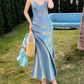 Glamorous Satin Spaghetti Strap Maxi Dress Shimmering V-Neck Slip Gown for Wedding Guest DP8241