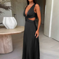 Vintage Satin-Slip-Ballkleid mit Wasserfallausschnitt, Spaghettiträgern, formelles Abendkleid DP8357