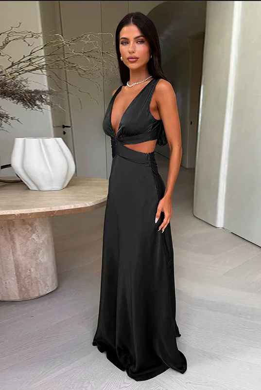 Vintage Satin-Slip-Ballkleid mit Wasserfallausschnitt, Spaghettiträgern, formelles Abendkleid DP8357