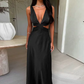 Vintage Satin-Slip-Ballkleid mit Wasserfallausschnitt, Spaghettiträgern, formelles Abendkleid DP8357