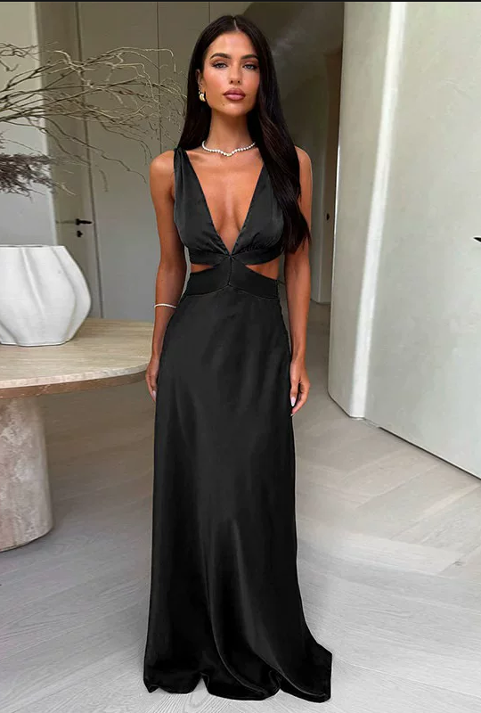 Vintage Satin-Slip-Ballkleid mit Wasserfallausschnitt, Spaghettiträgern, formelles Abendkleid DP8357