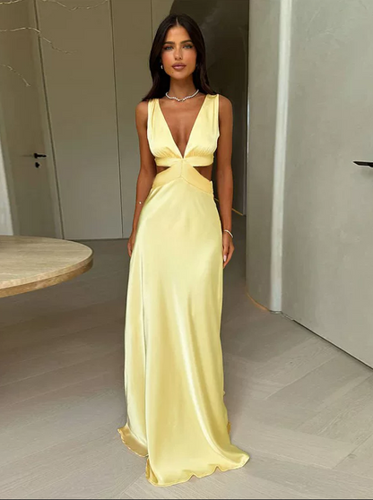 Vintage Satin-Slip-Ballkleid mit Wasserfallausschnitt, Spaghettiträgern, formelles Abendkleid DP8357