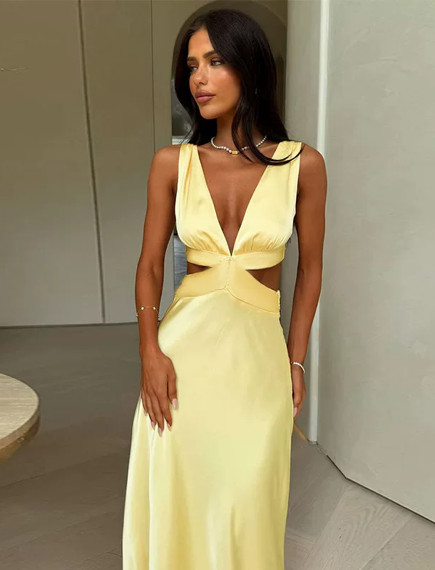 Vintage Satin-Slip-Ballkleid mit Wasserfallausschnitt, Spaghettiträgern, formelles Abendkleid DP8357