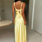 Vintage Satin-Slip-Ballkleid mit Wasserfallausschnitt, Spaghettiträgern, formelles Abendkleid DP8357