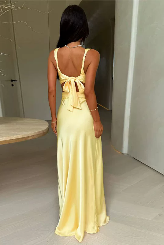 Vintage Satin-Slip-Ballkleid mit Wasserfallausschnitt, Spaghettiträgern, formelles Abendkleid DP8357