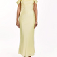 Elegant Pale Yellow Satin Off-the-Shoulder Spaghetti Strap Prom Dress DP8385