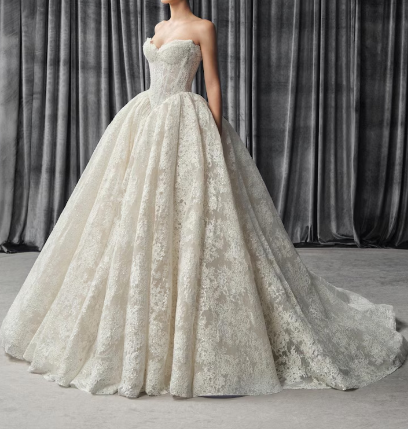Classic Ivory Sweetheart Strapless Lace A-Line Wedding Dress DP8392  DSProm