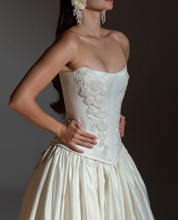 Luxury Beaded Satin Strapless A-Line Wedding Dress DP8393