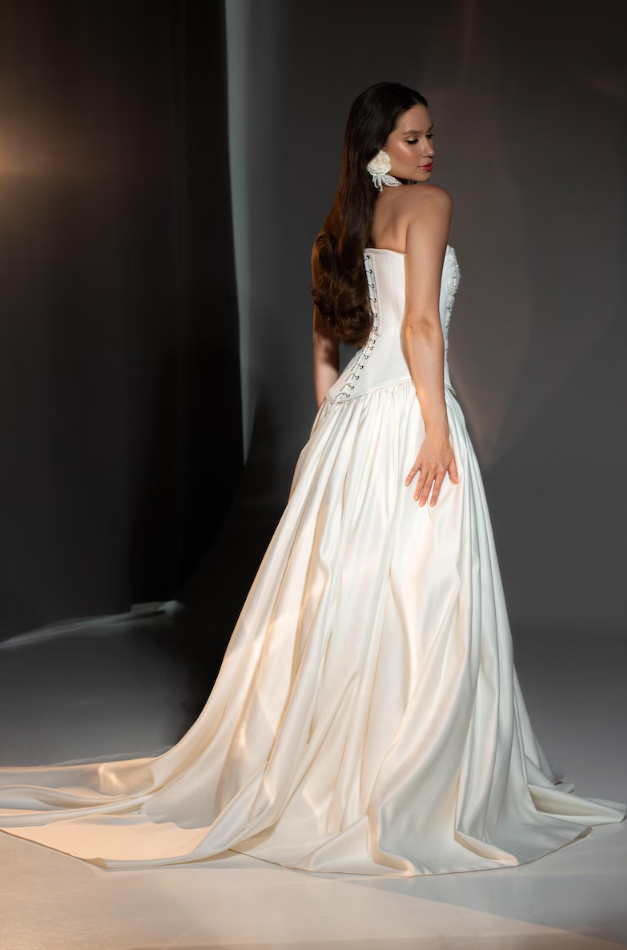 Luxury Beaded Satin Strapless A-Line Wedding Dress DP8393