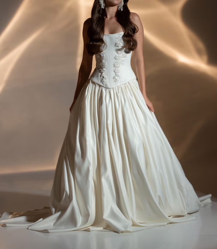 Luxury Beaded Satin Strapless A-Line Wedding Dress DP8393