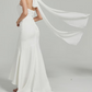 Elegant Cream Ivory Strapless Satin Mermaid Flowing Neck Bow Sash Wedding Dress DP8397