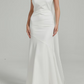Elegant Cream Ivory Strapless Satin Mermaid Flowing Neck Bow Sash Wedding Dress DP8397