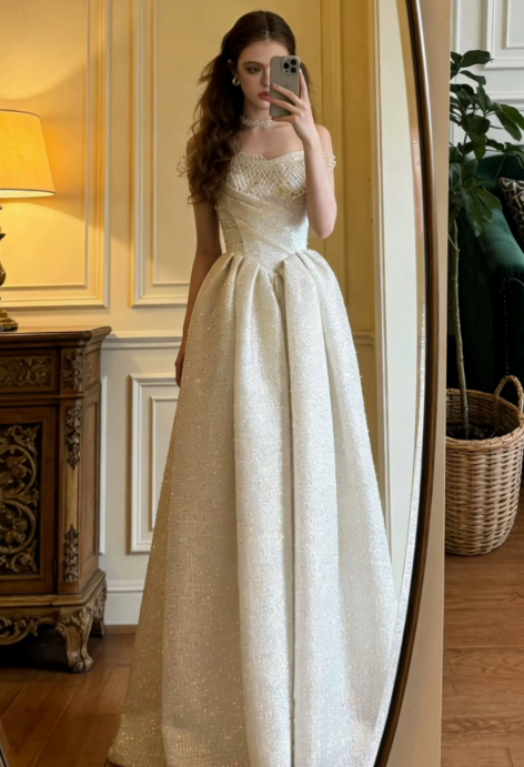 Elegant Glitter Strapless A-Line Lace Evening Gown DP8562