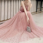 Elegant Pink Sparkle Tulle Spaghetti Straps A-Line Floor Length Evening Gown DP8563