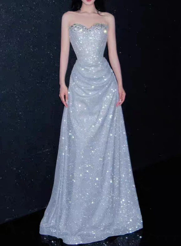 Vintage Glitter Strapless Sweetheart A-Line Ruched Floor Length Prom Dress DP8565
