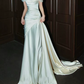 Vintage Satin Off-the-Shoulder Mermaid Ruched Prom Dress DP8568