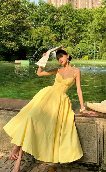 Elegant Yellow Sweetheart Spaghetti Strap A-Line Prom Dress DP8571