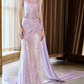 Elegant Lavender Sequin One-Shoulder Mermaid 3D Floral Prom Dress DP8572