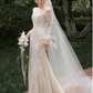 Elegant Ivory Off-the-Shoulder Long Sleeve Lace Mermaid Veil Wedding Dress DP8619