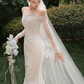 Elegant Ivory Off-the-Shoulder Long Sleeve Lace Mermaid Veil Wedding Dress DP8619