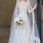 Elegant Strapless Floral Lace Mermaid Detachable Long Lace Sleeves & Scalloped Veil Wedding Dress DP8620