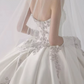 Elegant Strapless Sweetheart Satin Beaded Lace Applique A-Line Wedding Dress DP8621