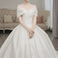 Romantic Off-the-Shoulder Draped Satin A-Line Train Wedding Dress DP8623