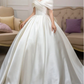 Romantic Off-the-Shoulder Draped Satin A-Line Train Wedding Dress DP8623