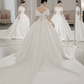Romantic Off-the-Shoulder Draped Satin A-Line Train Wedding Dress DP8623