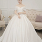 Romantic Off-the-Shoulder Draped Satin A-Line Train Wedding Dress DP8623