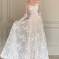 Romantic Sweetheart Strapless Floral Lace A-Line Detachable Long Lace Gloves Tulle Wedding Dress DP8624