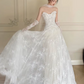 Romantic Sweetheart Strapless Floral Lace A-Line Detachable Long Lace Gloves Tulle Wedding Dress DP8624