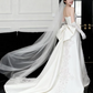 Romantic Strapless Floral Lace Appliques Back Bow Chapel Train A-Line Wedding Dress DP8625