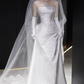 Romantic Strapless Floral Lace Appliques Back Bow Chapel Train A-Line Wedding Dress DP8625