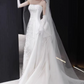 Romantic Strapless Floral Lace Appliques Back Bow Chapel Train A-Line Wedding Dress DP8625