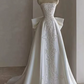 Romantic Strapless Floral Lace Appliques Back Bow Chapel Train A-Line Wedding Dress DP8625